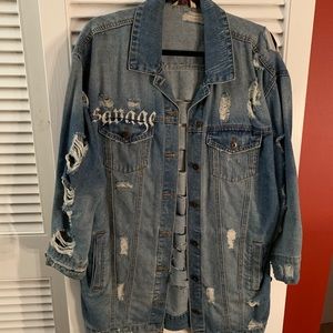 Oversized distressed jean jacket